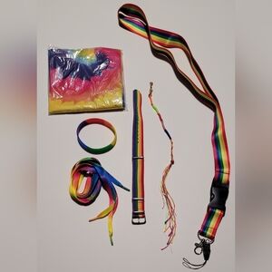 Rainbow Pride Bundle Lot  Lanyard Shoelaces 3 Bracelets Bandana